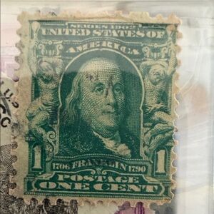 Vintage Green Postage Stamp rare Benjamin Franklin one cent
